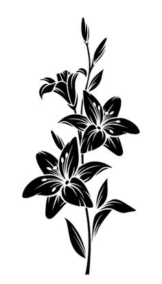 a black and white drawing of flowers on a white background