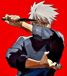 an anime character with white hair holding a baseball bat over his shoulder and looking at the camera