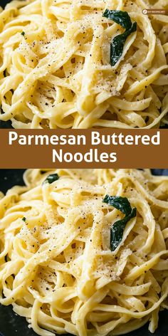 two plates filled with pasta covered in parmesan butter