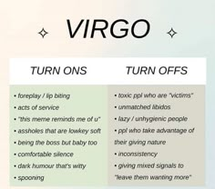 an info sheet describing the differences between virgo and turn offs