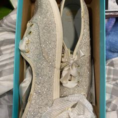 Cute Pair Of Kate Spade Sneakers;, Purchased Brand New, And Worn Once For My Wedding. Looking To Give Them A New Home! Kate Spade Sneakers, Kate Spade Wedding, Sparkly Flats, Kate Spade Keds, Pink Vans, Pink Converse, Sparkle Shoes, Glitter Sneakers, Keds Shoes