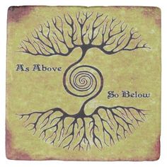 a tree with roots and the words as above so below in red on yellow background