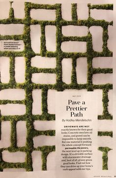 an advertisement with moss growing on the side of a white wall and text that reads, pave a prettier path