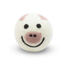 a white and pink ball with a smiling face on it's side, against a white background