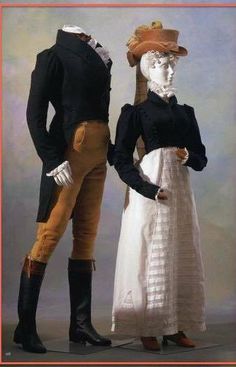 -Pantalones de montar. -Rechazo de textiles lujoso como simbolo de estrato social. -Afecto a la industria textil y de moda ocasionando que la clase laboral sufriera las consecuencias.                                                                                                                                                                                 Más Riding Habit, Period Clothing, Regency Dress, Frock Coat