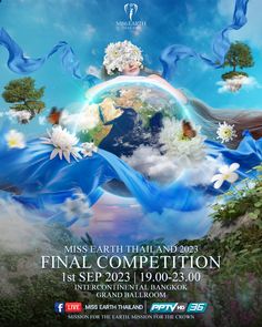 the poster for miss earth thailand 2013 final competition, featuring an image of a woman in blue