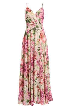 Blushing garden-inspired blooms romance this sleeveless gown punctuated with a perfectly draped skirt. 52" center front length (size Medium) Hidden back-zip closure Surplice V-neck Adjustable straps Lined 100% polyester Hand wash, line dry Imported Floral Mother Of The Bride Dresses, Blush Color Wedding Dress, Floral Formal Dress, Mom Dresses, Rusty Rose, Rose Gold Dress, Season Of Love, Floral Dress Formal, Sleeveless Gown