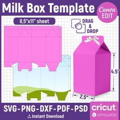 a pink milk box template with instructions to make it