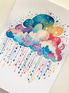 a watercolor drawing of clouds and rain drops