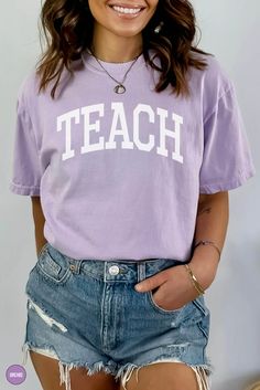 Teach Shirt Teacher Comfort Colors Shirt Teacher Shirt - Etsy Light Purple Shirt, Tee Mockup, Teaching Shirts, Happy Shirt, Infant Clothing, Clothing Mockup, Comfort Colors Shirt, Purple Shirt, Comfort Colors Tee