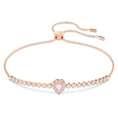 One bracelet, Heart, Pink, Rose gold-tone plated | Swarovski Small Earrings Gold, Bday Wishes, Dainty Jewellery, Heart On Your Sleeve, Princess Jewelry, Expensive Jewelry Luxury, Cushion Cut Ring, Swarovski Bracelet, Mombasa