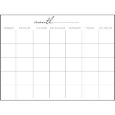 a black and white calendar with the word month on it in cursive writing