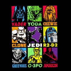 the star wars characters are depicted in different colors and sizes, including darth vader yoa chew chewie clone jedi r2d