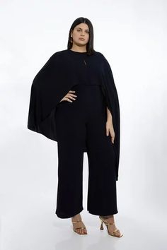 New In Plus Size Clothing | Karen Millen Elegant Black Asymmetrical Jumpsuits And Rompers, Elegant Black Asymmetrical Jumpsuit, Cape Jumpsuit, Casual Work Pants, Plus Size Chic, Two Piece Set Pants, Outfits For Mexico, Business Casual Summer, Spring Wedding Guest Dress