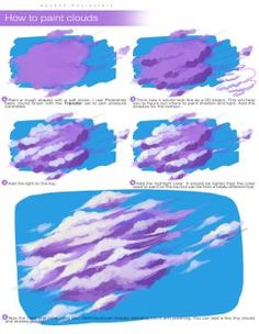 an image of clouds in the sky with different colors and shapes, including blue and purple