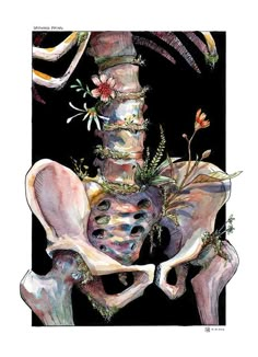 a drawing of a skeleton with flowers on it's head and hands in the air