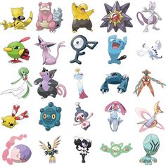 the pokemon characters are all different sizes and colors, but one is not in color