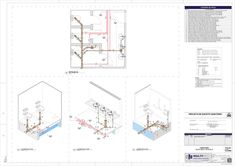 an architectural drawing shows the various parts of a house, including plumbing and piping