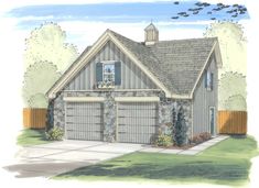 this is an artist's rendering of the front elevation of these garage plans for homes