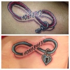 three different tattoos with the name and key attached to them, one has a lock on it