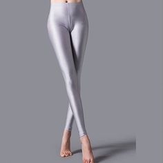 Gray High Waist Leggings! Stretchy! #Grayleggings Neon Leggings, Trousers For Girls, Trendy Leggings, Shiny Pants, Basic Leggings, Hip Style, Ankle Length Leggings, Gym Pants, Shiny Leggings