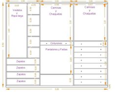 the floor plan for a closet with drawers and cupboards, including two separate areas