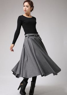 Long Gray Skirt - Tea Length Skirt - Warm Winter Skirt - Houndstooth - Winter Fashion - Wool Clothes - Black and White - Warm Gray Wool 720 Long Grey Skirt, Long Skirt Winter, Long Wool Skirt, Warm Skirts, Skirt Winter, Tea Length Skirt, Tailored Clothes, Long Skirt Outfits, Rock Outfit