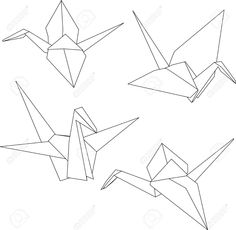 three origami birds are flying in the sky