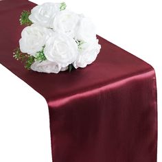 12x108 Burgundy Satin Table Runner Burgundy Red Wedding, Elegant Table Decorations, Satin Table Runner, Round Table Decor, Banquet Decorations, Party Catering, Table Runners Wedding, Party Fits, Burgundy Wedding