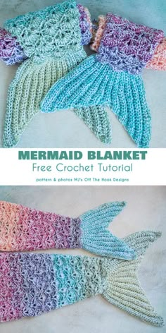 the mermaid blanket is crocheted in different colors