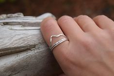 Our mountain ring is completely handmade by Desiree Rose Jewelry. It is lightly hammered and catches the light perfectly. It is simple and elegant, with a shiny finish. This ring is perfect for stacking or wearing on its own.  When adding this item to your cart, you will have the option to choose sterling silver or gold filled. You will also have the option to purchase the ring as a set of three or to purchase the mountain ring individually. ----------- Sizing: ----------- This ring was made wit Mountain Ring Emerald Cut, Mountain Ring Women, Minimalistic Mountain Ring, Mountain Rings, Bending Wire, Mountain Bracelet, Mountain Pendant, Mountain Ring, Mountains Are Calling