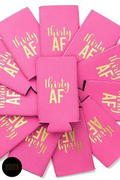 pink and gold bachelor party napkins with the words happy af on them in gold foil