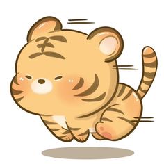 a cartoon tiger running with its eyes closed and one paw on it's head