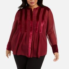 Alfani Womens Plus 1x Malbec Velvet Trim Long Sleeve Top Aa73 Brand: Alfani Size: 1x Color: Malbec, (Wine) Details: Velvet Trim Long Sleeve Top Fabric: Shell - 100% Polyester, Lining - 100% Polyester, Velvet - 90% Polyester, 10% Spandex Care Instruction: Machine Wash Measurements Taken By Hand Lay Flat And Are Approximate In Inches: Bust: 22 Length From The Shoulder: 27 Malbec Wine, Woman Of Substance, Velvet Blouse, Stripe Long Sleeve, Velvet Blouses, Burgundy Velvet, Plus Size Designers, Velvet Trim, Black Lace Tops