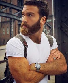 I tend to like longer beards, but his is beautifully styled.  He gets extra points for all that gorgeous body hair though. Barba Hipster, Beard Facts, Bart Styles, Latest Beard Styles, Man With A Beard, Beard Lover, Full Beard, Beard Love