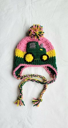 John Deere girls crochet hat made with soft acrylic yarn. Girls Crochet Hat, John Deere Hat, Snoopy Happy Dance, John Deere Hats, Girls Crochet Hats, Old Outfits, Crochet Baby Girl, Baby On The Way, Crochet Hat