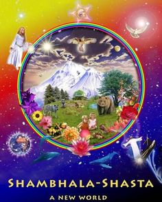 the poster for shambaala - shastaa new world, with images of animals and people