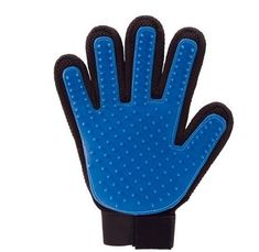 the blue and black glove is next to two rubber pads