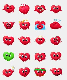 an image of heart emoticions with different expressions