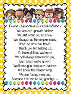 a yellow and white polka dot background with the words, our special teacher