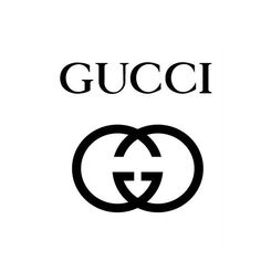 the gucci logo is shown in black and white, with two interlocked circles