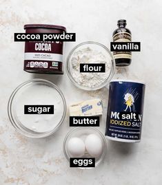 ingredients needed to make an ice cream recipe laid out on a white surface with words describing the ingredients