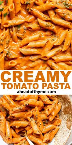 creamy tomato pasta with parmesan cheese on top