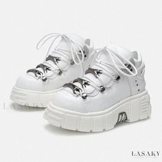 Lasaky - High-Top Lace-Up Heavy Metal Shoes with Chunky Sole Goth Platforms, White Platform Shoes, New Rock Boots, Urban Shoes, Rock Boots, Dr Shoes, Heels Online, White Platform, New Rock