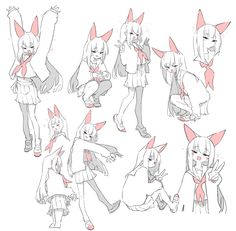 some anime character poses and expressions