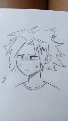 a drawing of an anime character with short hair and eyes drawn in pencil on paper