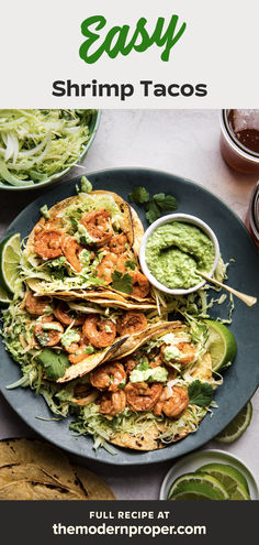 shrimp tacos with taco seasoning on corn tortillas with cilantro jalapeño slaw Shrimp Taco Seasoning, Shrimp Tacos Easy, Shrimp Taco Recipes, Avocado Crema, Frozen Shrimp, Shrimp Tacos, Cabbage Slaw, Fresh Cilantro, Shrimp Recipes