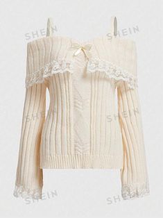 Free Returns ✓ Free Shipping✓. ROMWE Kawaii Contrast Lace Cold Shoulder Sweater, School- Women Sweaters at SHEIN. Y2k Long Sleeve, Pink Knit Sweater, Cold Shoulder Lace, Long Sleeve Jumper, Lace Sweater, Estilo Chic, Cold Shoulder Sweater, Off Shoulder Sweater, Off Shoulder Tops