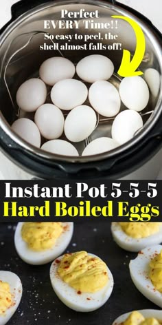 hard boiled eggs in an instant pot are shown with the instructions for how to make hard boiled eggs