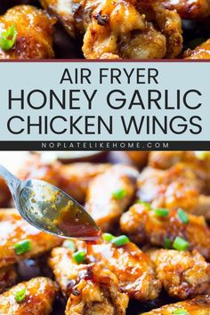 Want more of a healthy Super Bowl party food idea? This Air Fryer Honey Garlic Chicken Wings recipe features sweet and crispy chicken wings, baked to golden perfection. Pin this game-day menu! Wings Recipe Air Fryer, Air Fryer Honey Garlic Chicken, Wing Flavors, Garlic Chicken Wings Recipe, Honey Garlic Wings, Wings Crispy, Frying Recipes, Honey Chicken Wings, Fake Ginger